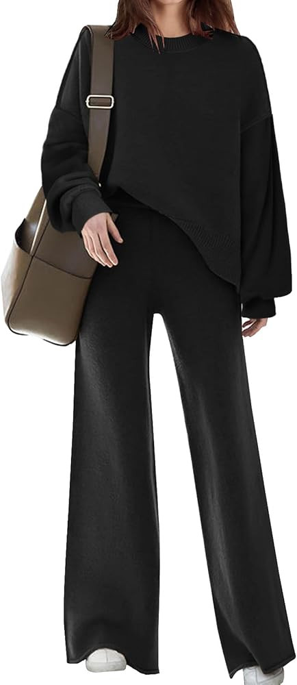 Disamer Womens 2 Piece Outfits Sweater Set Long Sleeve Knit Pullover Sweater Top Wide Leg Pants L... | Amazon (US)