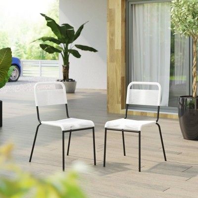 2pk Outdoor Steel Frame Armless Chairs  White - TK Classics | Target