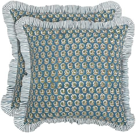 Ridhi Block Print Peacock Blue Throw Pillow Cover 20" x 20" (Pack of 2) Decorative Cushion Covers... | Amazon (US)