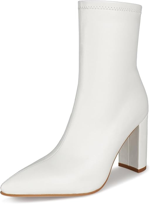 ISNOM Ankle Boots for Women with Chunky Heel, Pointed Toe, Side Zipper | Amazon (US)