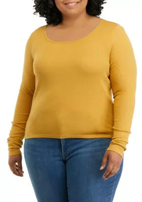 TRUE CRAFT Women's Plus Size Long Sleeve Rib Crew T-Shirt, Gold, 0X | Belk