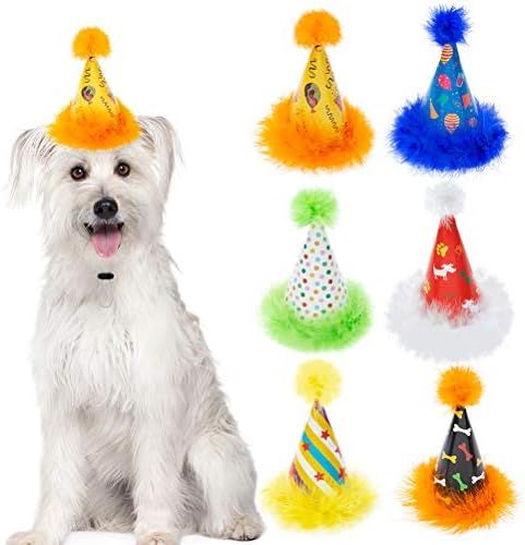 6 Pack Dog Party Hat Set - Cute Pet Cone Hats with Pompon for Dogs Cats Birthday Parties, Adjustable | Amazon (US)