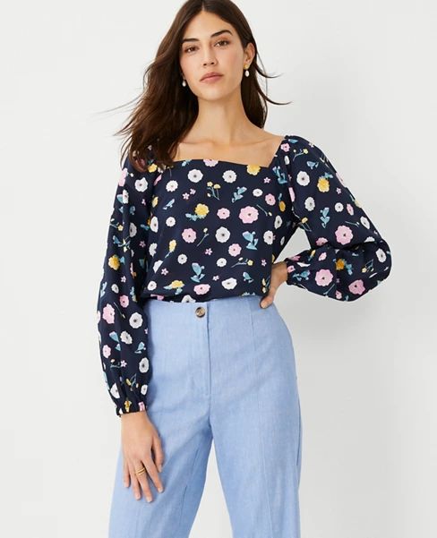 Floral Square Neck Puff Sleeve Top | Ann Taylor (US)