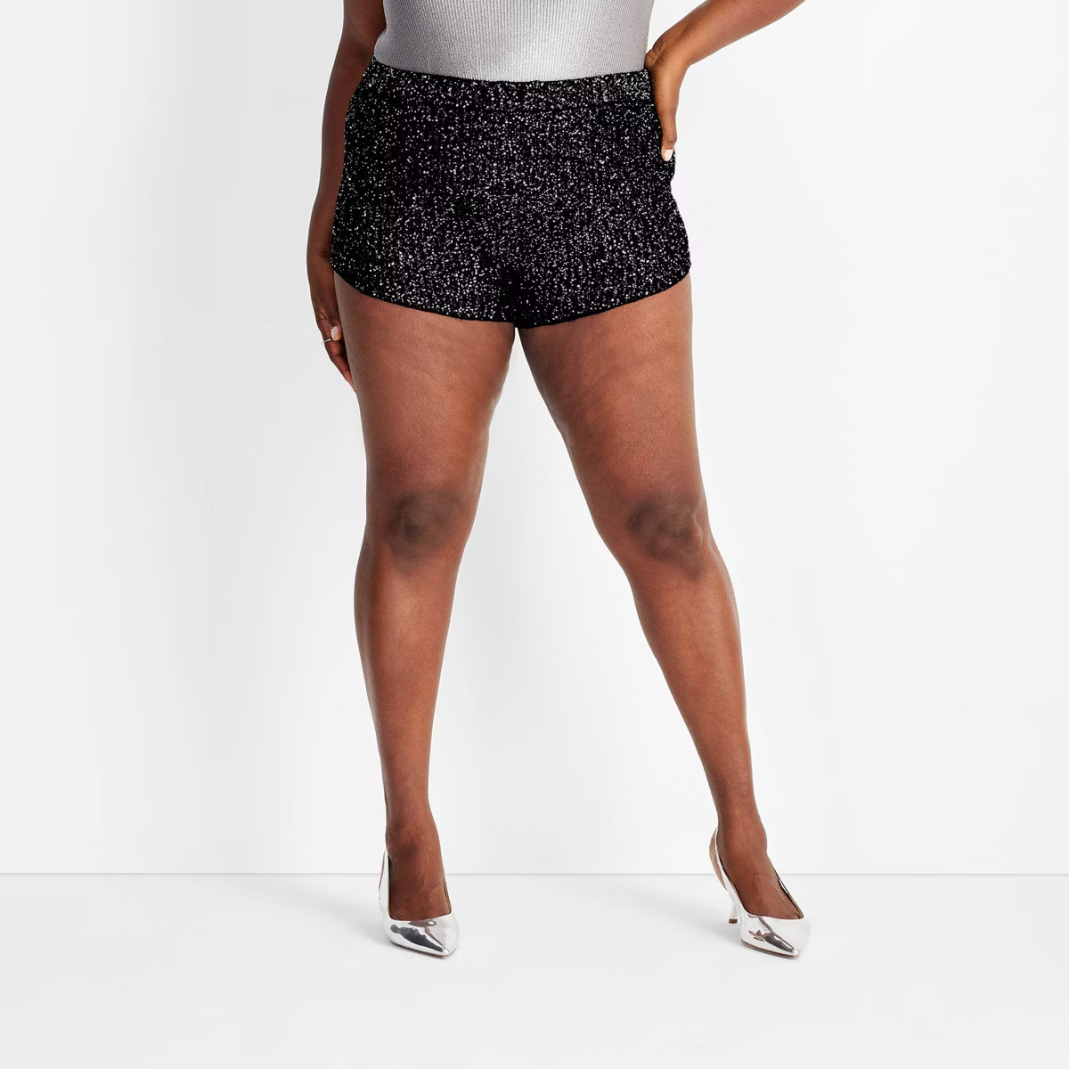 Women's Holiday Mid-Rise Sequin Mini Shorts - Future Collective Black | Target