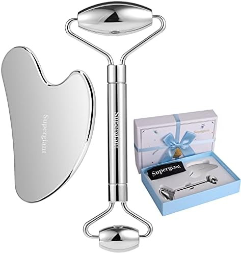 Supergiant Stainless Steel Face Roller and Gua Sha Set Facial Roller Massager Skin Care Roller Tools | Amazon (US)