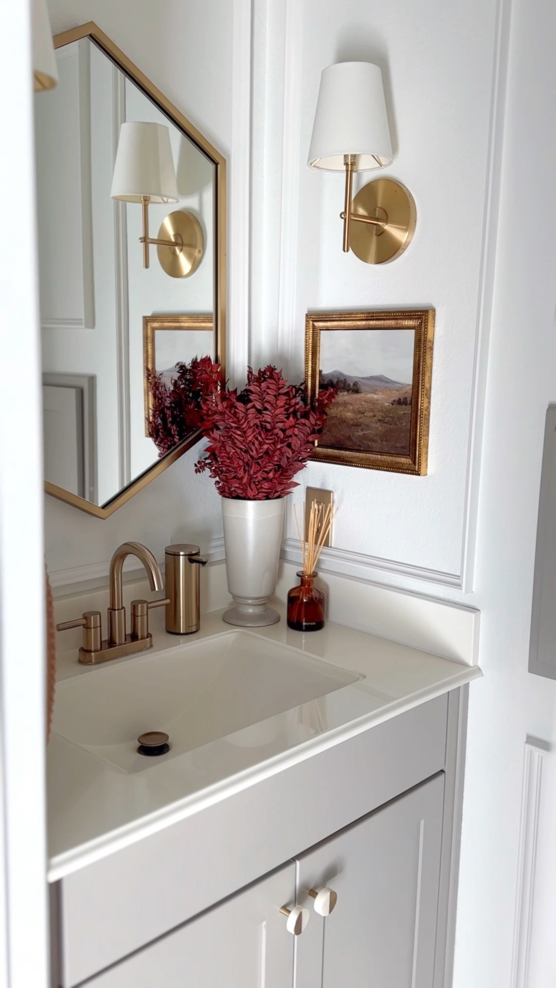 We added wall trim throughout this very small powder bathroom to create some interest and went with a lighter color to help the space feel brighter and roomier.   

Finished it off with some seasonal accessories like my favorite waffle hand towel and tissue box cover from Amazon. 

#LTKSeasonal #LTKStyleTip #LTKHome