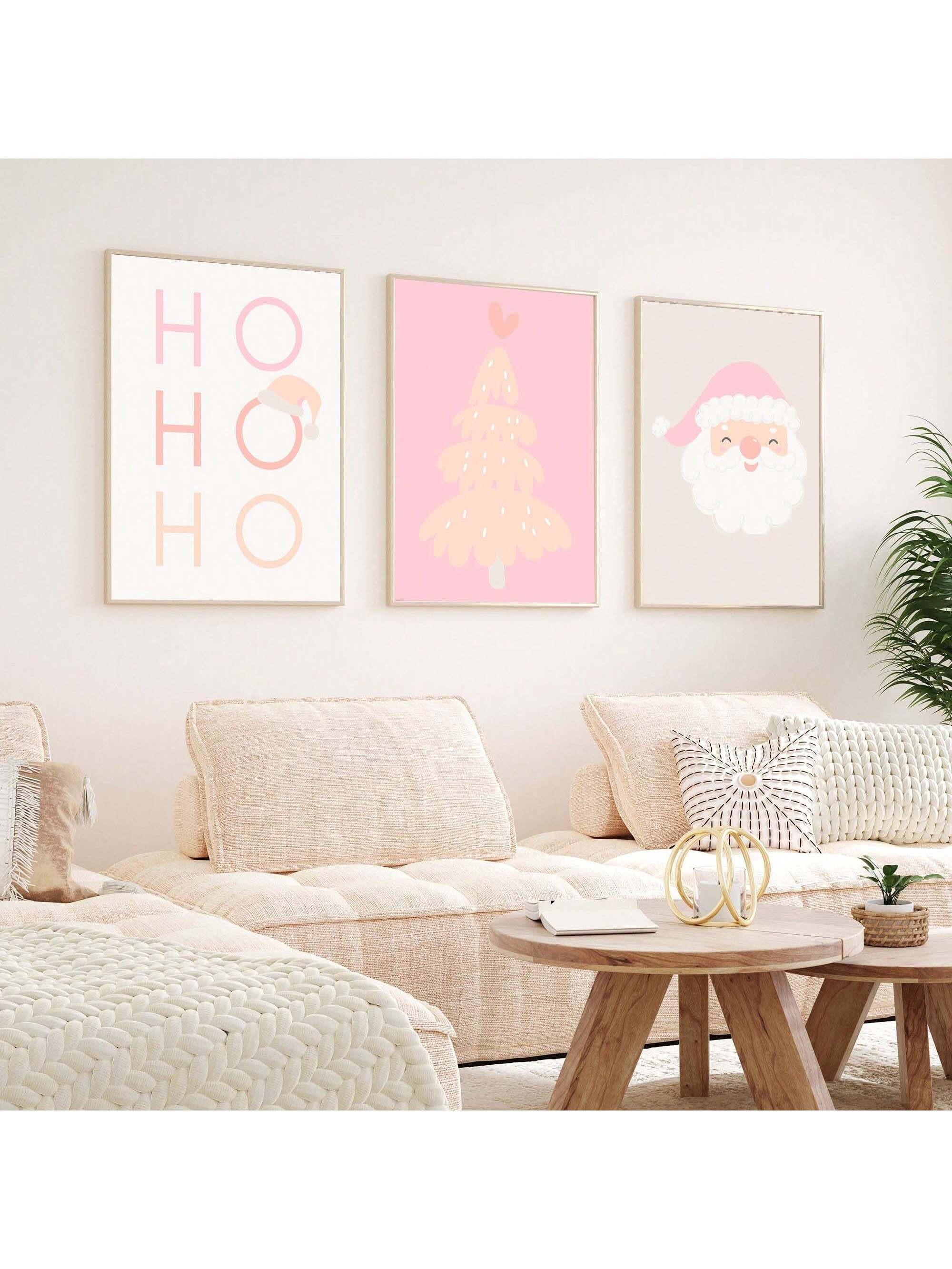 Juego de 3 pinturas en lienzo con estampados navideños lindos, incluyendo Papá Noel, árbol de ... | SHEIN
