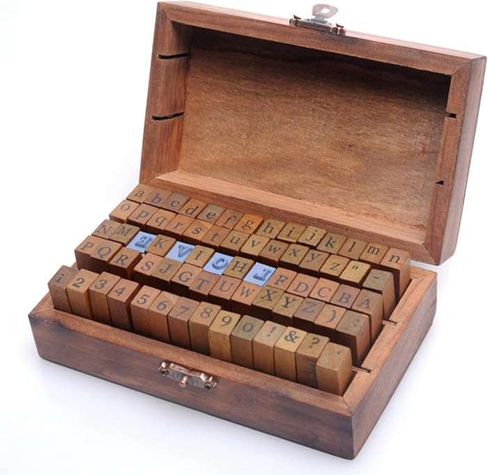 Set of 70pcs Vintage Style Wooden Rubber Alphabet Letters Number Symbol Stamps (Regular Script) | Amazon (US)