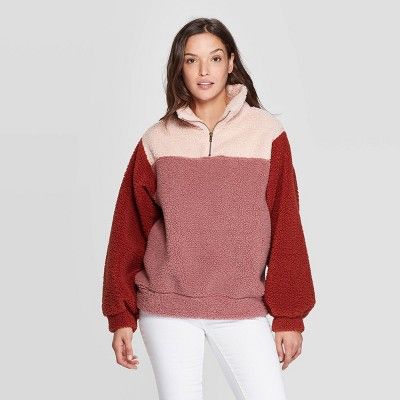 Women's Long Sleeve Quarter Zip-Up Sherpa Sweatshirt - Universal Thread™ Pink | Target