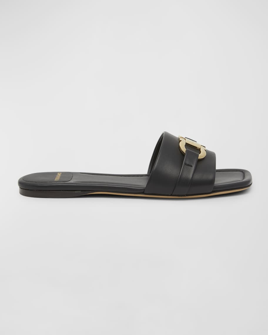 Leah Gancini Bit Leather Slide Sandals | Neiman Marcus