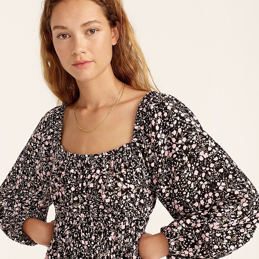 Puff-sleeve drapey crepe top in fall garden floral | J.Crew US