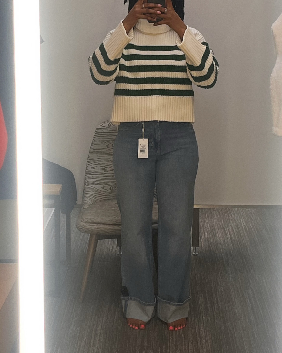 The sweater is by Madewell but I can’t find the link

The jeans are by Rails from Nordstrom 