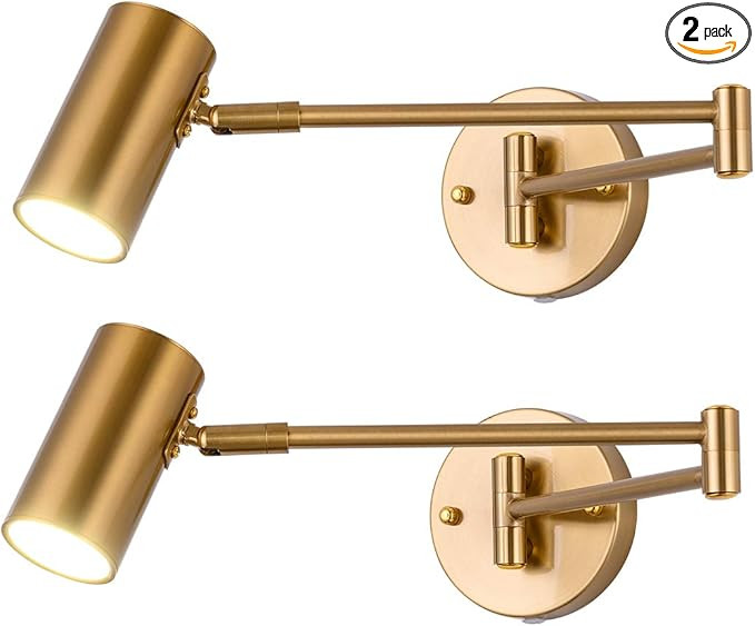 Swing Arm Plug in Wall Sconce Set of 2, Brass 4500K Neutral White Swivel Arm LED Wall Lighting fo... | Amazon (US)