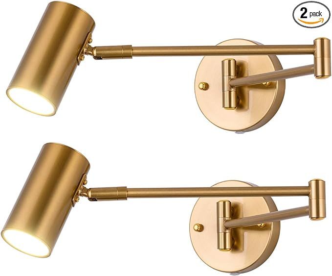 Swing Arm Plug in Wall Sconce Set of 2, Brass 4500K Neutral White Swivel Arm LED Wall Lighting fo... | Amazon (US)