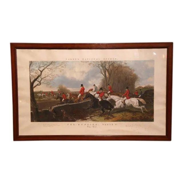 Large 19th Century English Framed Watercolor Fox Hunt Scene "The Hill" Dated 1852 | Chairish