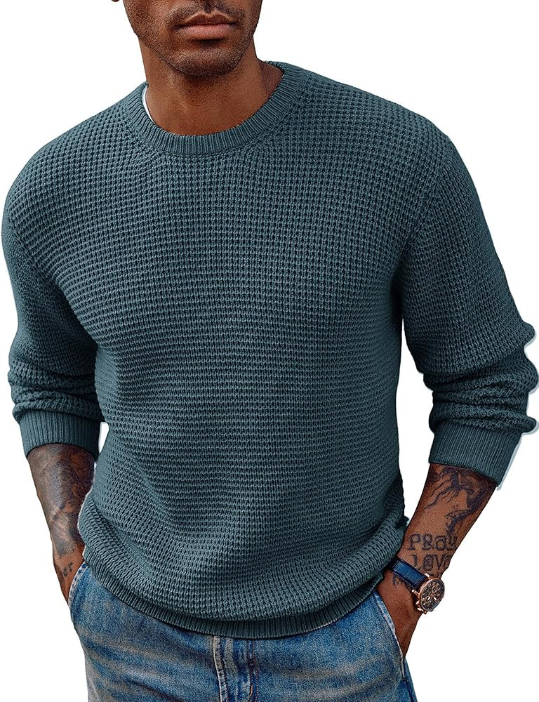 PJ PAUL JONES Mens Crewneck Pullover Sweater Waffle Textured Long Sleeve Knitted Sweaters | Amazon (US)