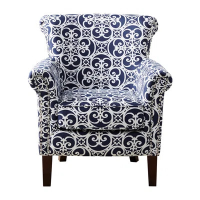 Tight Back Chair In Navy, Solid Wood & Plywood Construction, Fabric, Double Silver Nailhead Rows, High Foam Seat Cushion, Legs Club Chair, Body, Arms, | Wayfair North America
