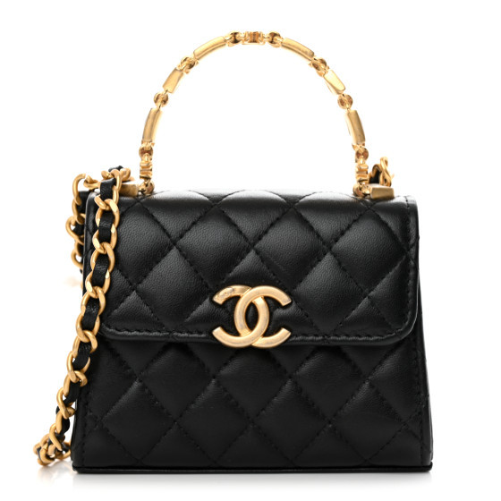 Lambskin Enamel Quilted Mini Top Handle Flap Black | FASHIONPHILE (US)