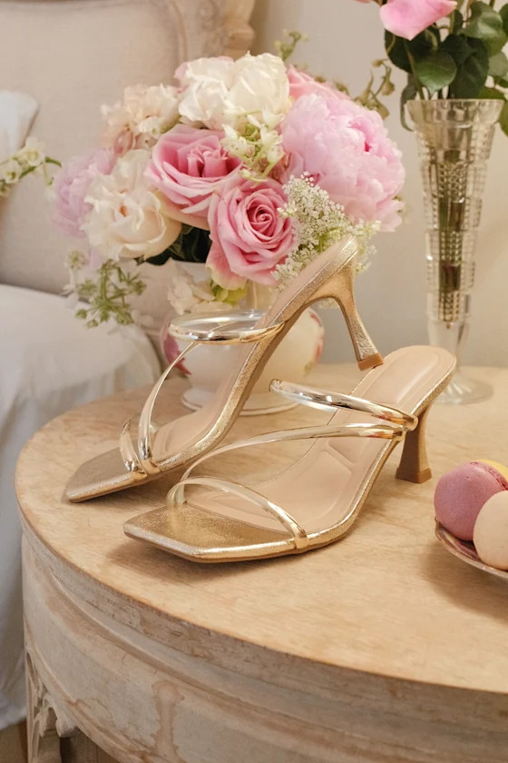 Vian Gold Metallic Strappy High Heel Slide Sandals | Lulus