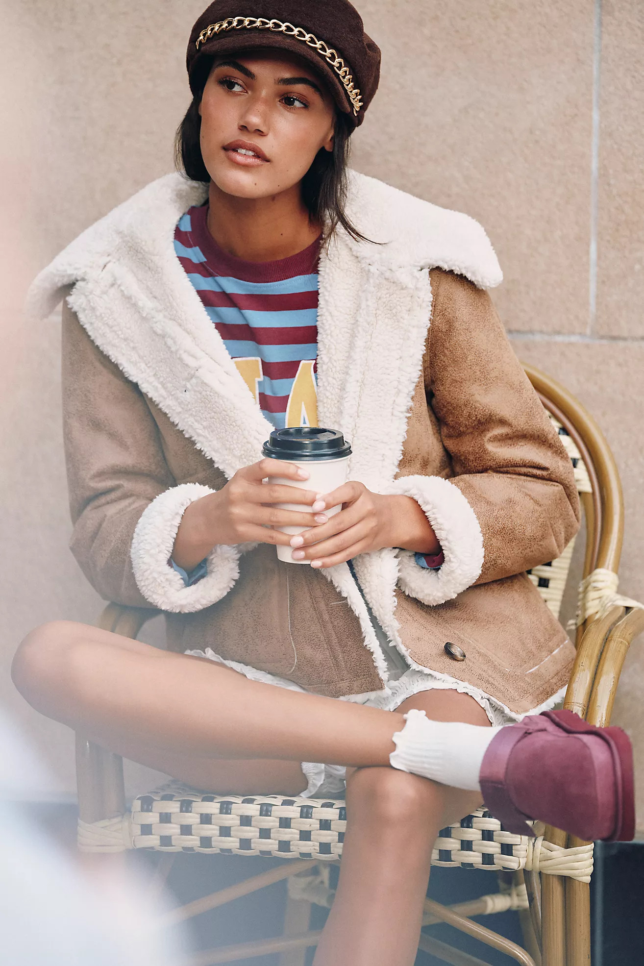 Bernardo Distressed Faux-Suede Sherpa Fleece Jacket | Anthropologie (US)