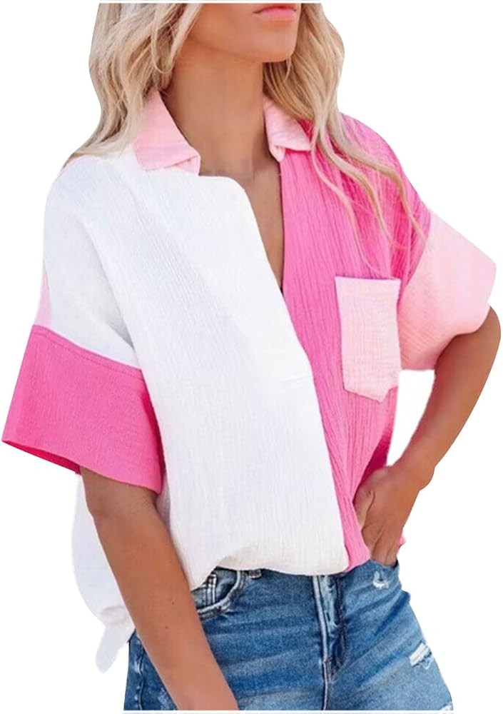 DASAYO Womens Tops Dressy Casual Summer Loose Fit Going Out Button Down Shirt 2023 Trendy Work Sh... | Amazon (US)