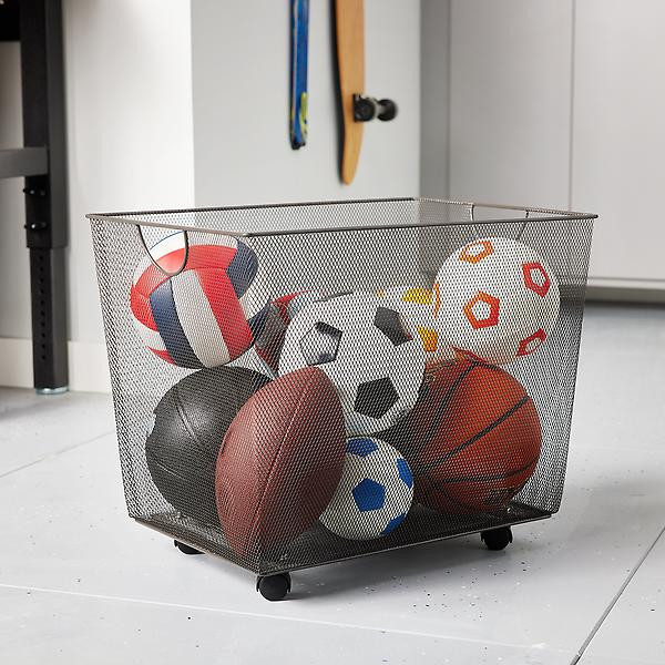 Silver Mesh Rolling Storage Bin with Handles | The Container Store