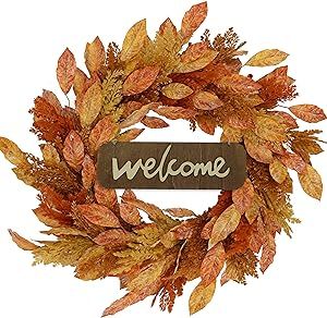 AMF0RESJ 20 inch Artificial Fall Wreaths for Front Door Autumn Magnolia Wreath with Multicolor Ma... | Amazon (US)