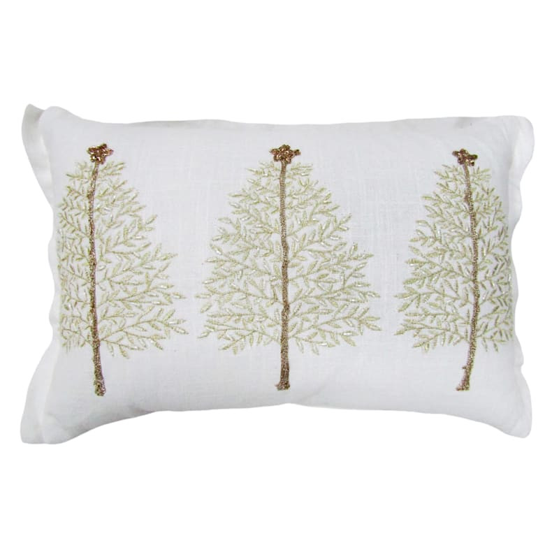 Gold Embroidered Christmas Tree Throw Pillow, 14x20 | At Home