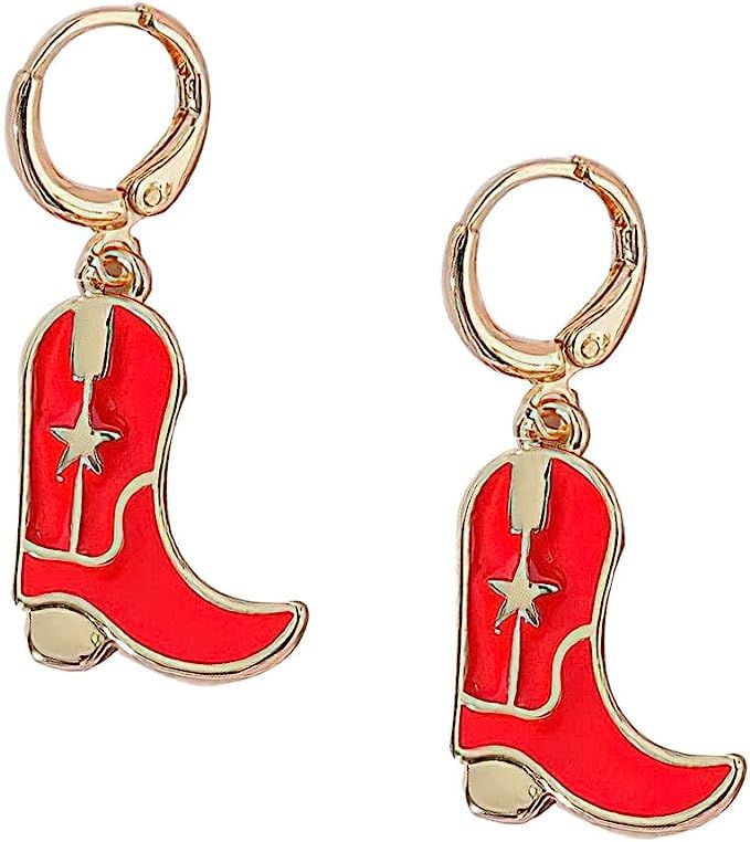 MOEPAPA Enamel Western Cowgirl Boot Earrings Cowgboy Dangle Drop earrings | Amazon (US)