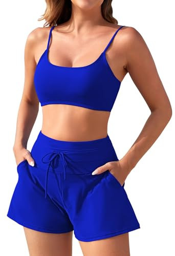 Pink Queen Women 2 Piece Bathing Suits Adjustable Strap Top Drawstring High Waisted Bikini Shorts... | Amazon (US)