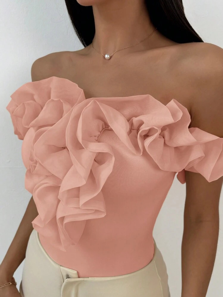 Aloruh Elegant And Slimming Mesh Off-Shoulder Bodysuit For Wedding, Work, Date And Holiday | SHEIN