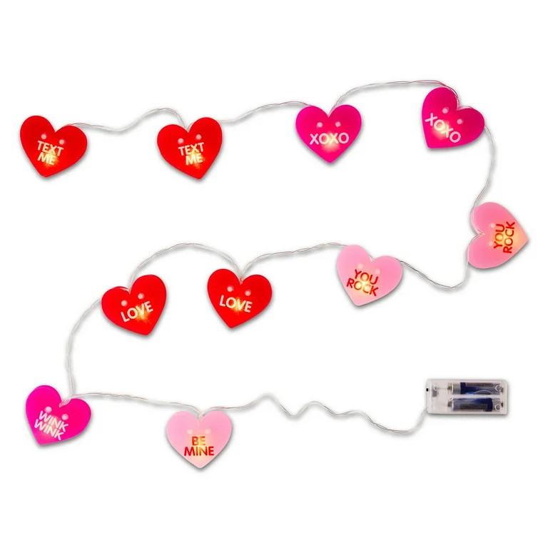 Battery-Operated Conversation Heart LED String Lights, Multicolor, 6', Valentine's Day by Way To ... | Walmart (US)