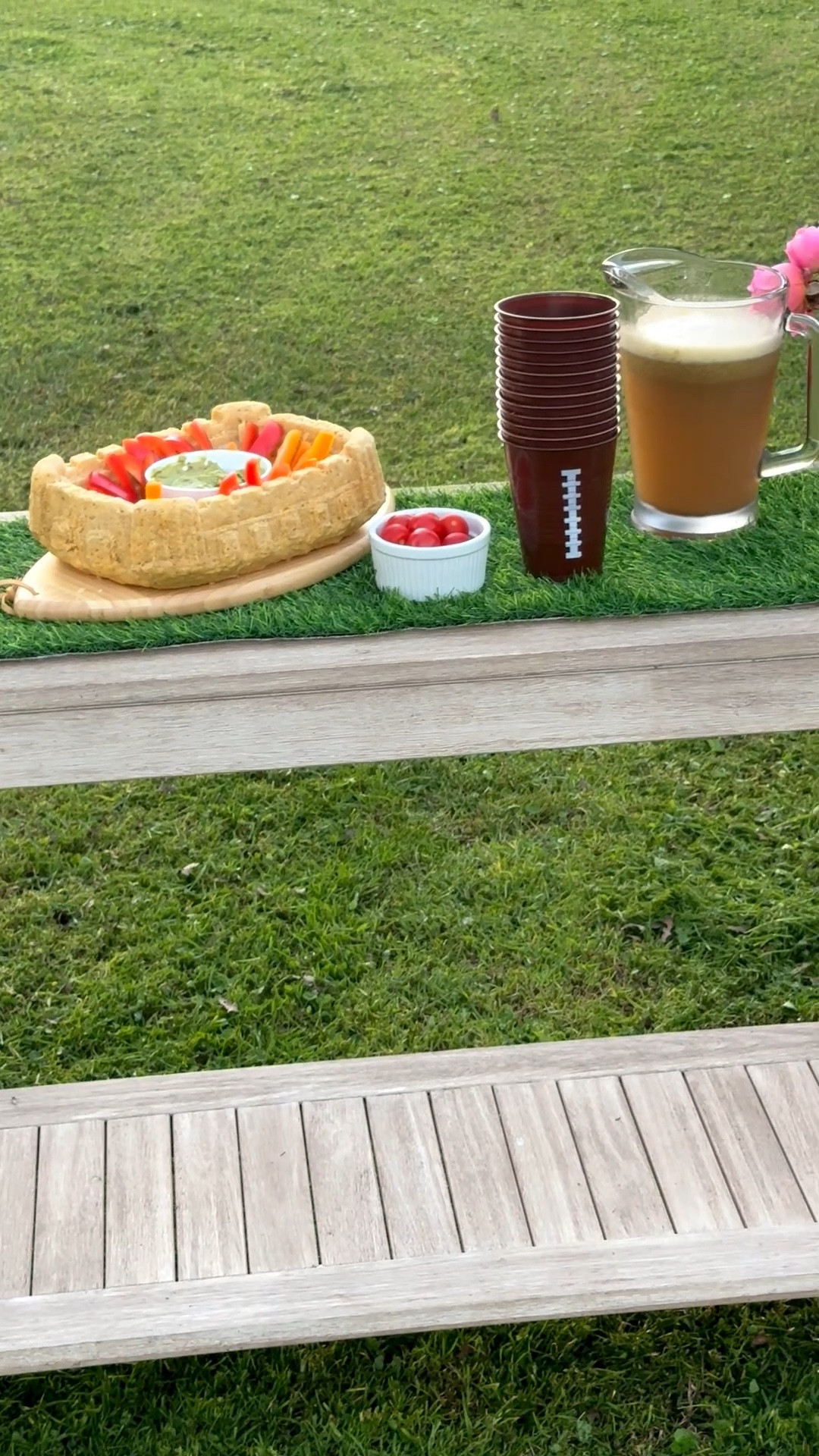 Super Bowl hosting idea! This football stadium pan is a must!! I filled it with bell pepper strips, a ramekin with guacamole, and more! You’ll love these football cups, a pitcher with mint lemonade and more! ❤️ 

#LTKSaleAlert #LTKfoodie #LTKHome