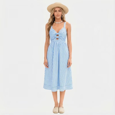 Cupshe Women's Sweetest Striped Cut-out Midi Dress-L-Blue | Target