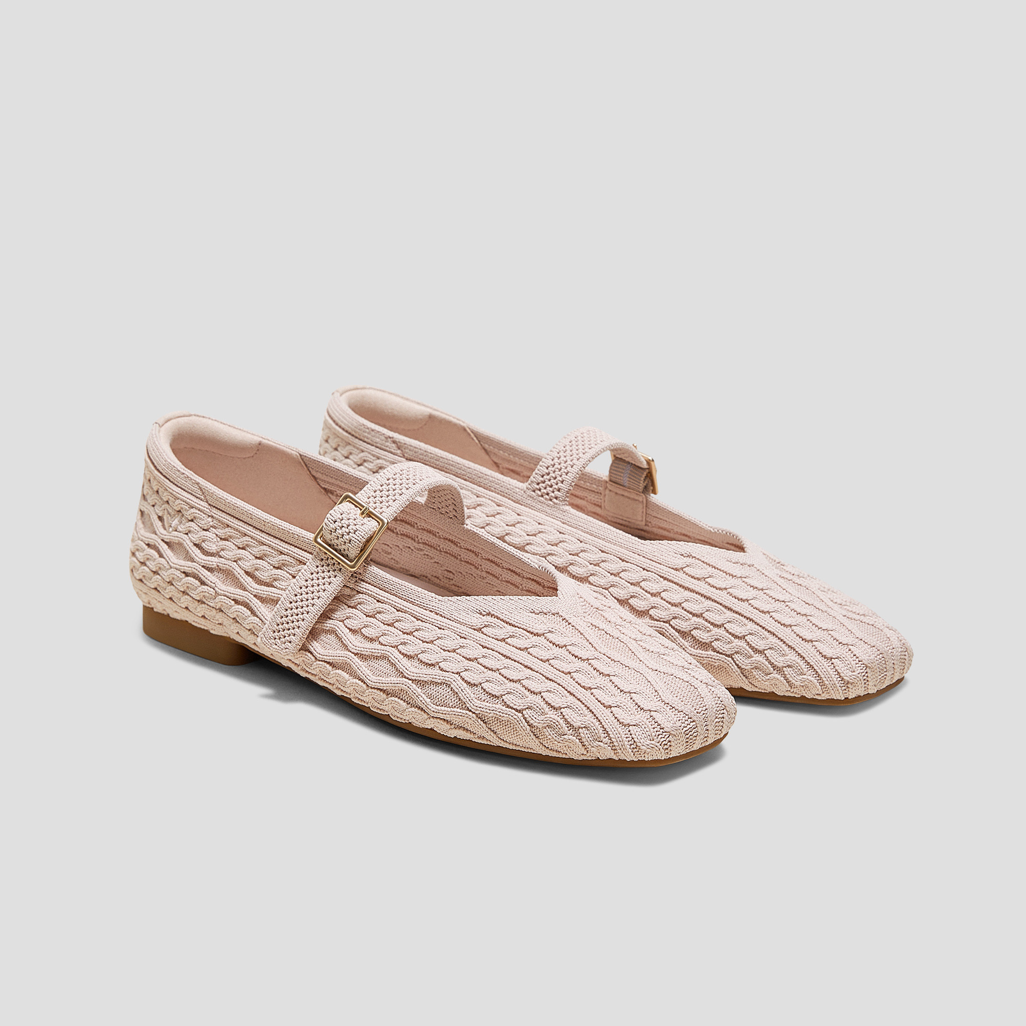 VIVAIA Square-Toe Mary Janes (Margot™ Mary Jane)|BALLET BLUSH CABLE KNIT|9-9.5 | VIVAIA