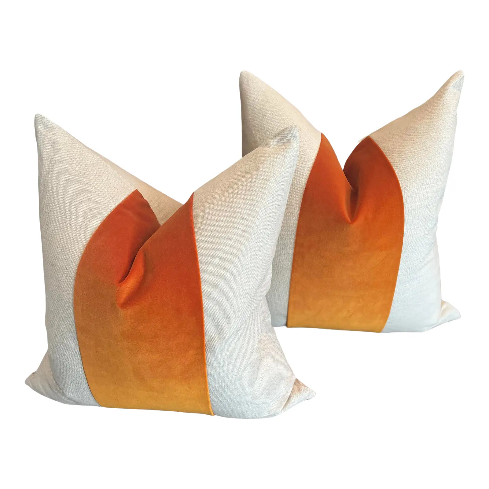 Custom Classic With Popsicle Orange Velvet Panel Pillows- a Pair | Chairish