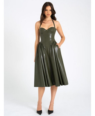 Miss Circle Women's Eliana Olive Faux Leather Dress - Macy's | Macy's