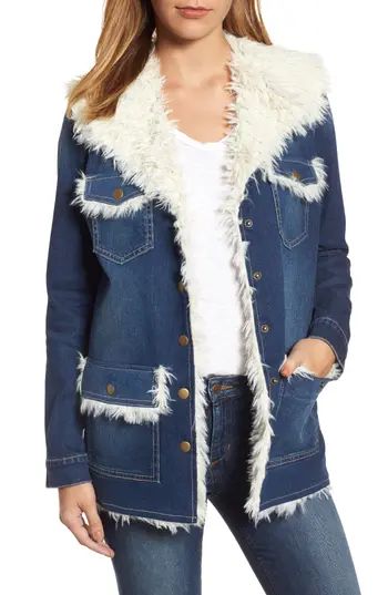 Women's Kut From The Kloth Kirsten Faux Shearling Lined Jacket, Size X-Small - Blue | Nordstrom