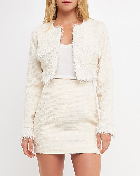 Endless Rose Trimmed Feather Cropped Blazer | Express