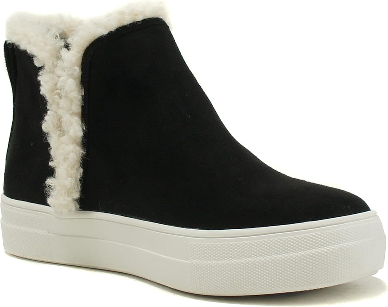 Soda Figure Women’s Faux Fur Trim Fashion High Top Slip On Sneaker Bootie | Amazon (US)