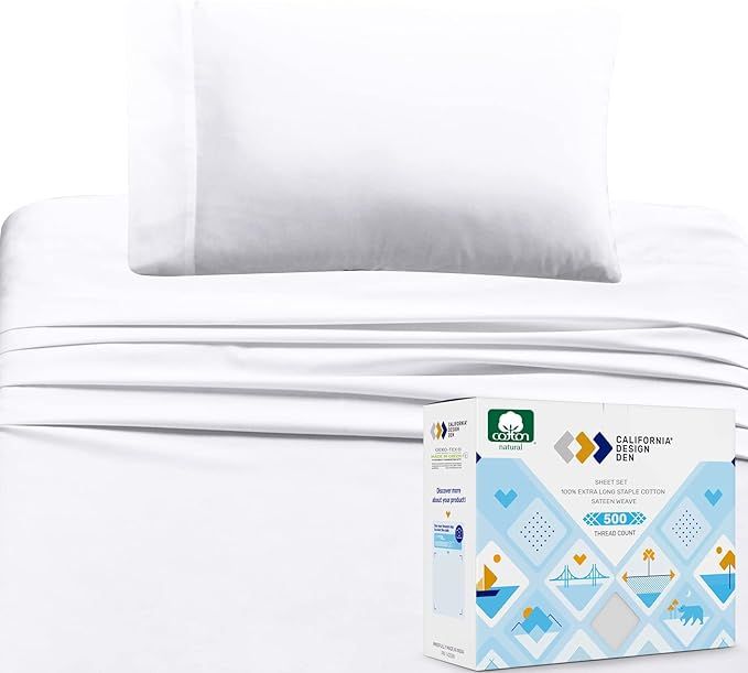 California Design Den Premium Sateen Twin Bed Sheets - 100% Natural Cotton 500 Thread Count, Pure... | Amazon (US)