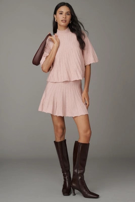 Maeve Short-Sleeve Mock-Neck Swing Sweater | Anthropologie (US)