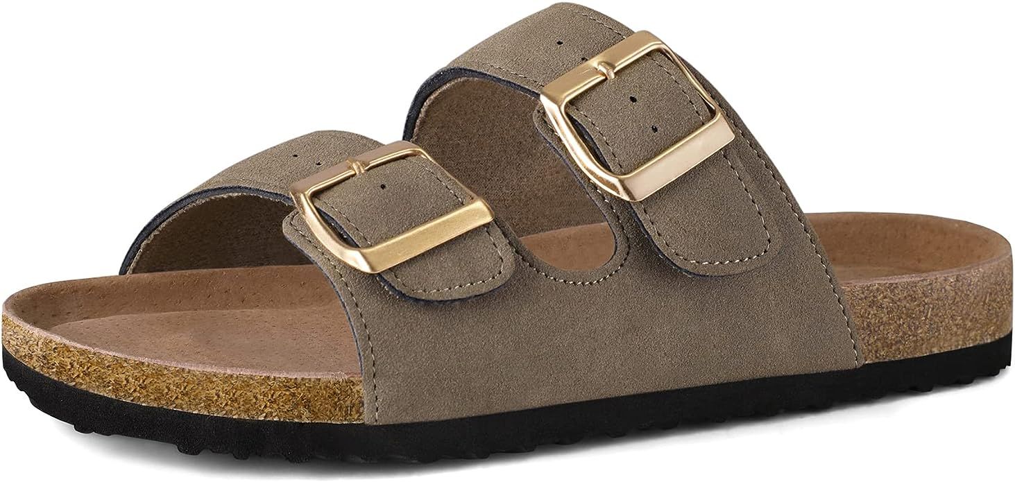 mysoft Womens Slide Sandals Cork Footbed，2 Straps Adjustable Buckle Slip on Sandals with +Comfo... | Amazon (US)