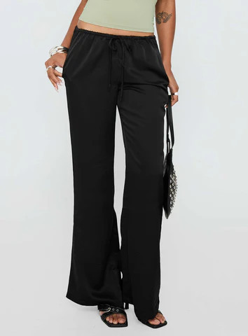 Vanille Tie Waist Satin Pants Black | Princess Polly US