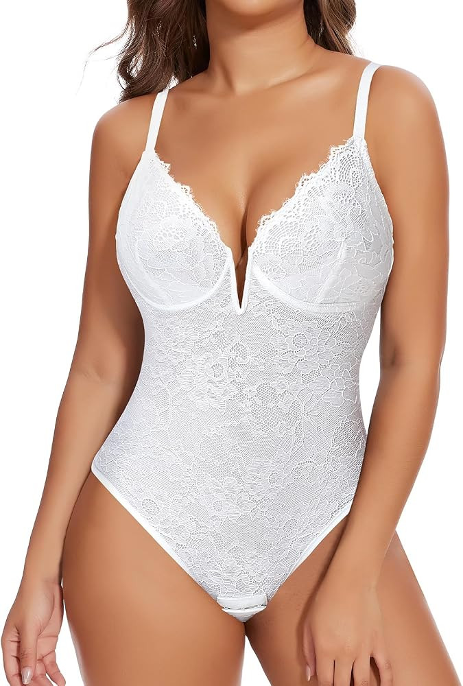 SHAPERIN Sexy Lace Shapewear Bodysuit Women Tummy Control Sleeveless Tank Tops Thong Backless Bod... | Amazon (US)