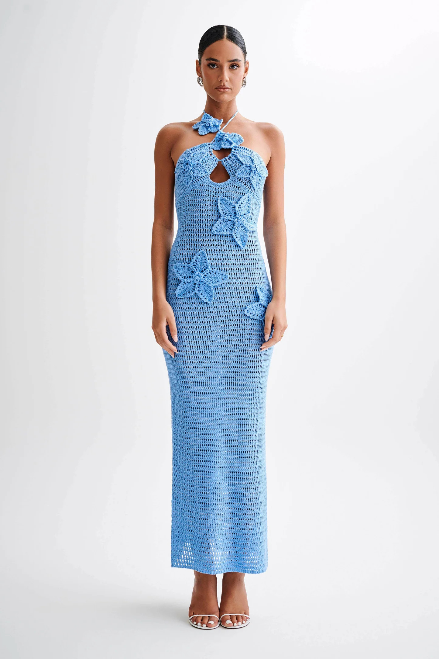 Floral Crochet Maxi Dress - Cornflower Blue | MESHKI US