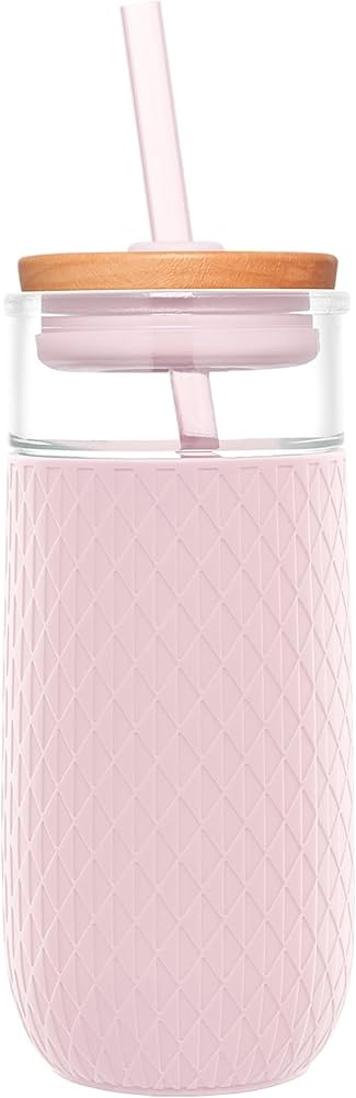 Ello Devon 18oz Glass Tumbler with Straw, Friction Fit Bamboo Wood Lid and Silicone Sleeve | Perf... | Amazon (US)
