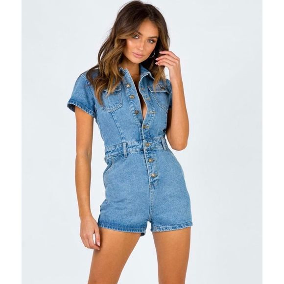 Princess Polly Lioness U KNOW WHAT'S UP  Denim ROMPER New Size XXS | Poshmark
