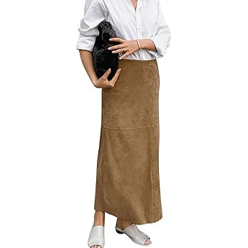 CHARTOU Women Fall Winter Elegant Faux Suede Leather Regular Fit Pencil Maxi Long Skirt | Amazon (US)