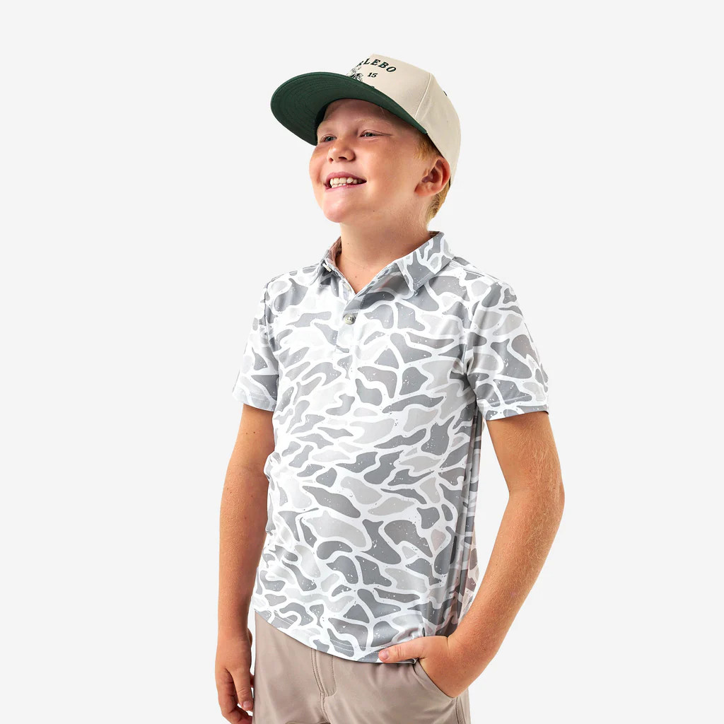 Youth Performance Polo - White Camo | BURLEBO
